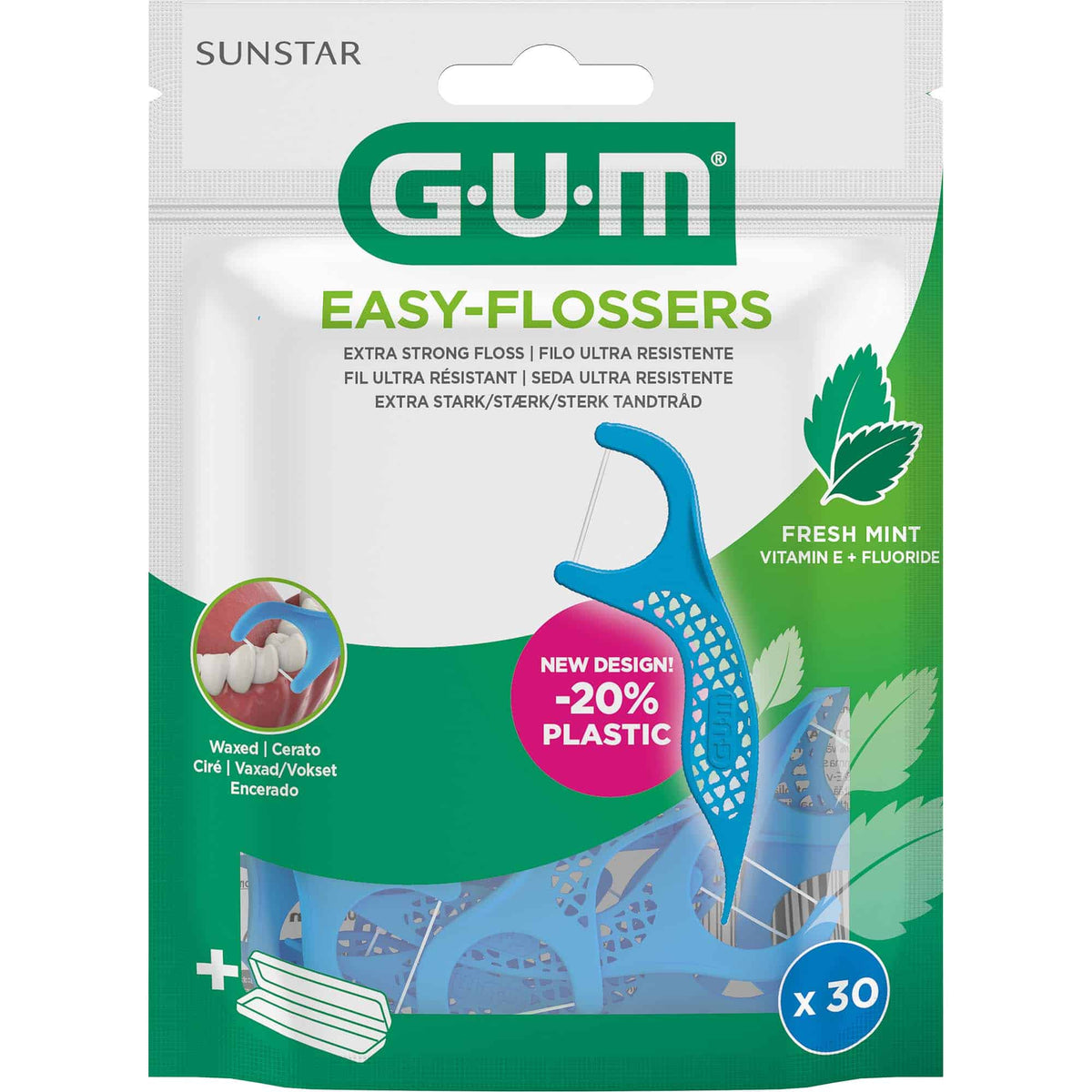 GUM Easy Flosser Cool Mint Waxed 30Pcs